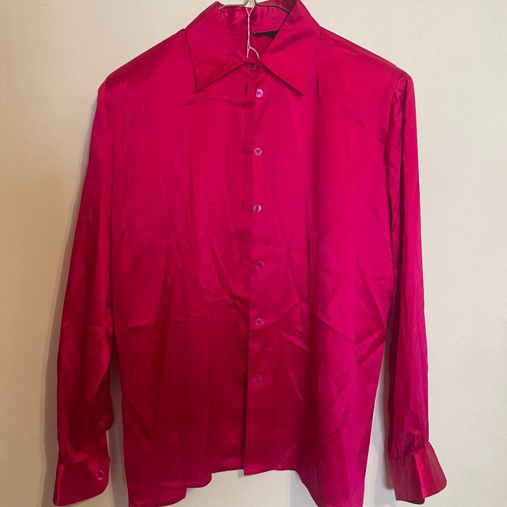 Vintage Bright Pink Satin silk Blouse